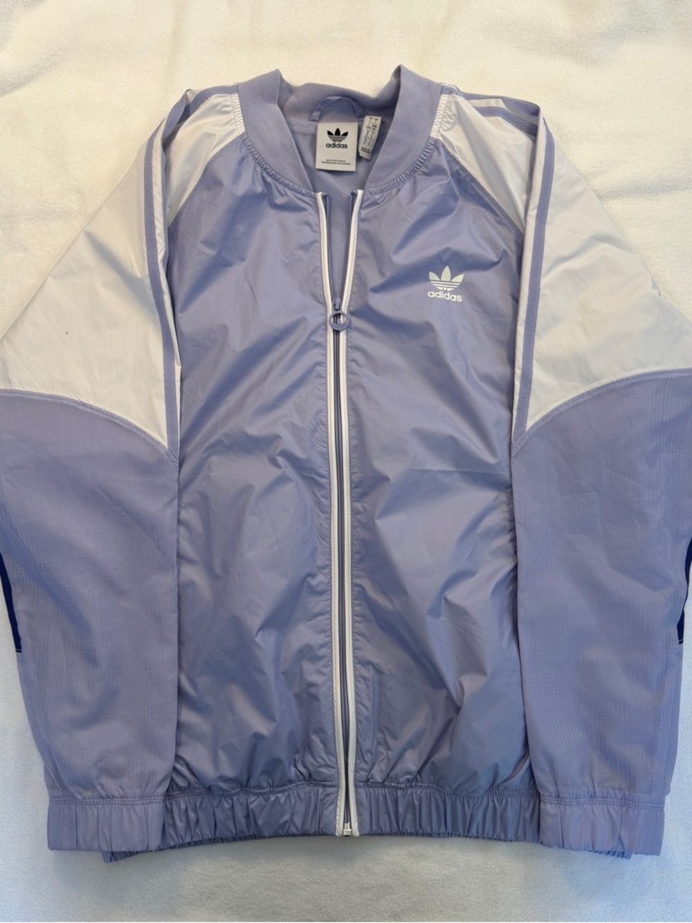 Adidas Lavender and White Oversized Y2K Windbreaker Blue Stripe Summer Spring